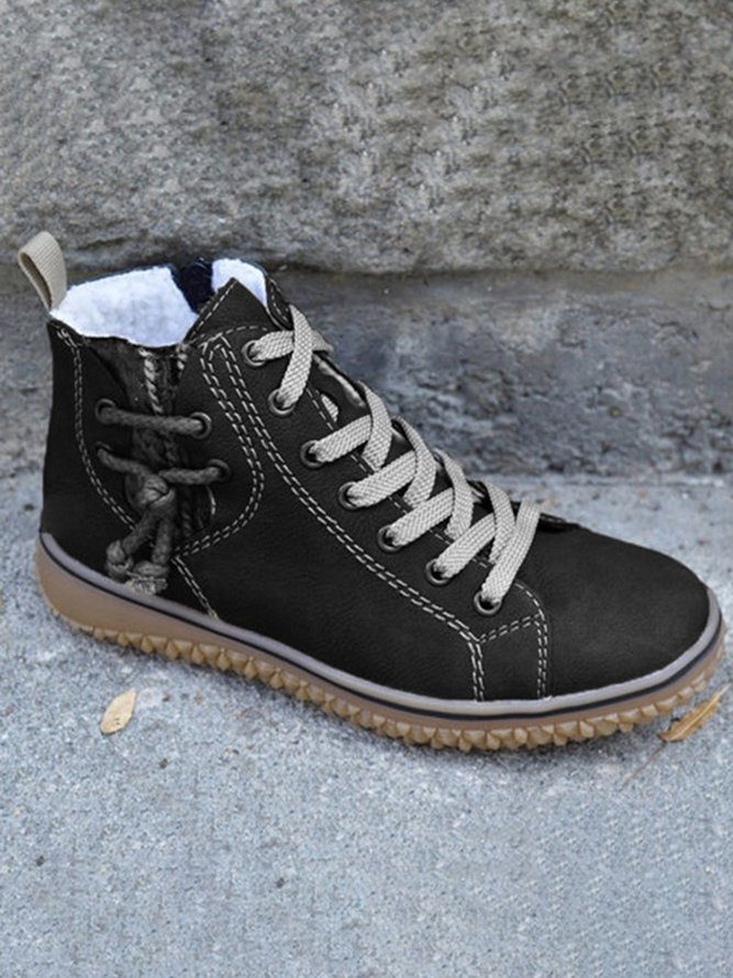 Casual Stitching Lace-up Zipper Snow Boots