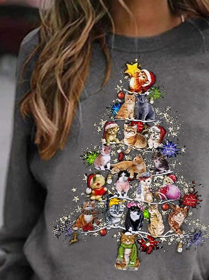 Pullover Cat Graphic Christmas Daily Hoodies & Sweatshirt