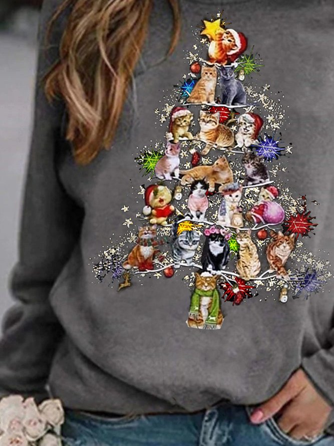 Pullover Cat Graphic Christmas Daily Hoodies & Sweatshirt