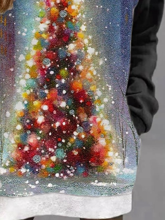 Christmas Tress Print Casual Raglan Sleeve Mini Dress