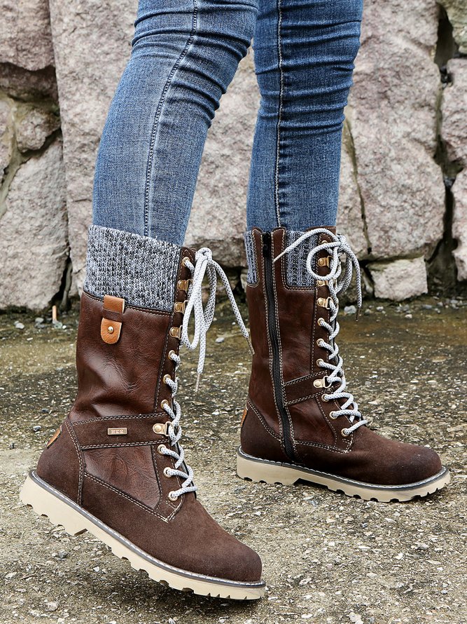 Casual Fabric Stitching And Color-wiping Martin Combat Boots