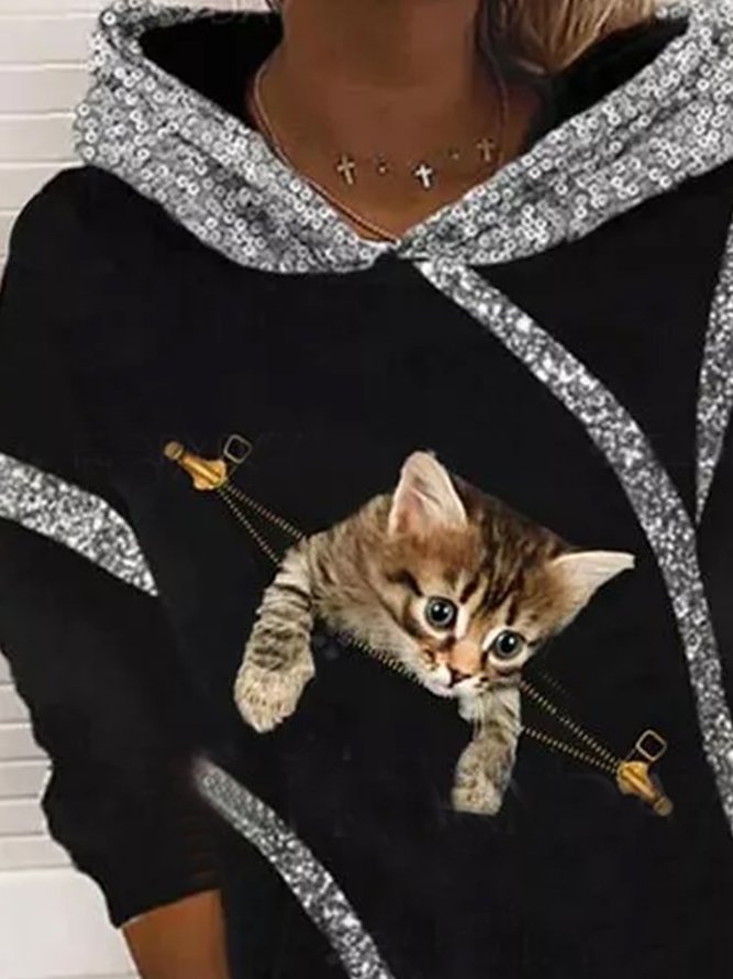 Hooded Casual Loosen Cute Cat Pattern Sweatshirt