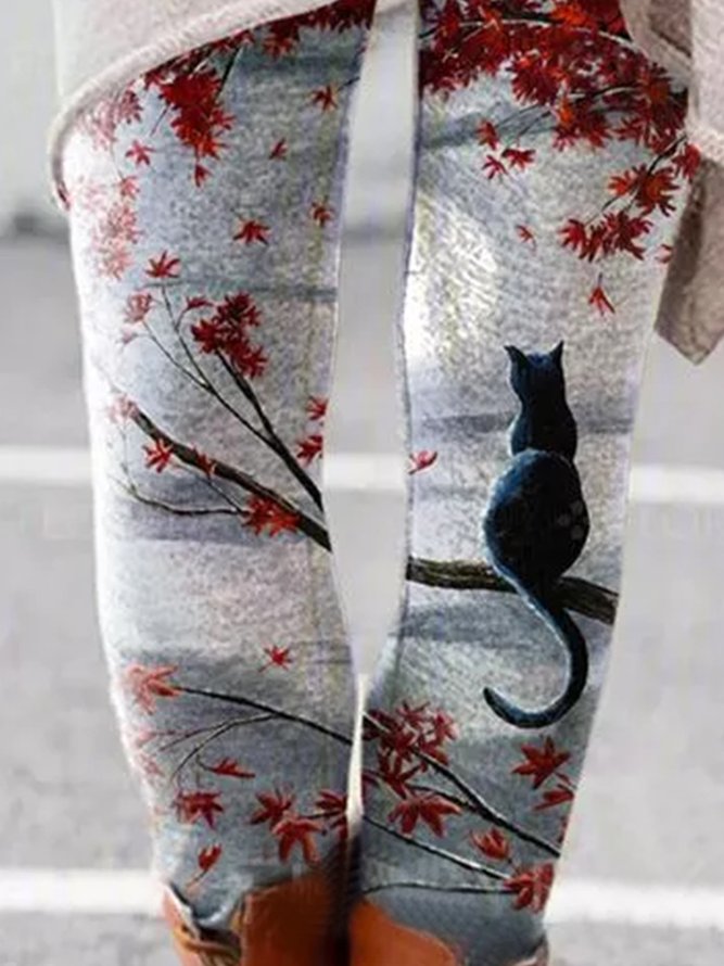Casual Style Cute Cat Print Leggings