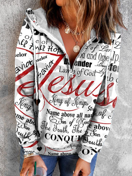 Casual Jesus Pattern Stand Collar Loosen Sweatshirt