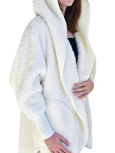 Lamb fur lapel coat loose lazy style hooded pocket fur coat Casual Solid Loosen Outerwear
