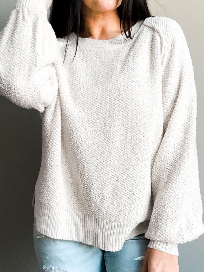 Vacation Casual Round Neck Raglan Sleeve Solid Sweater