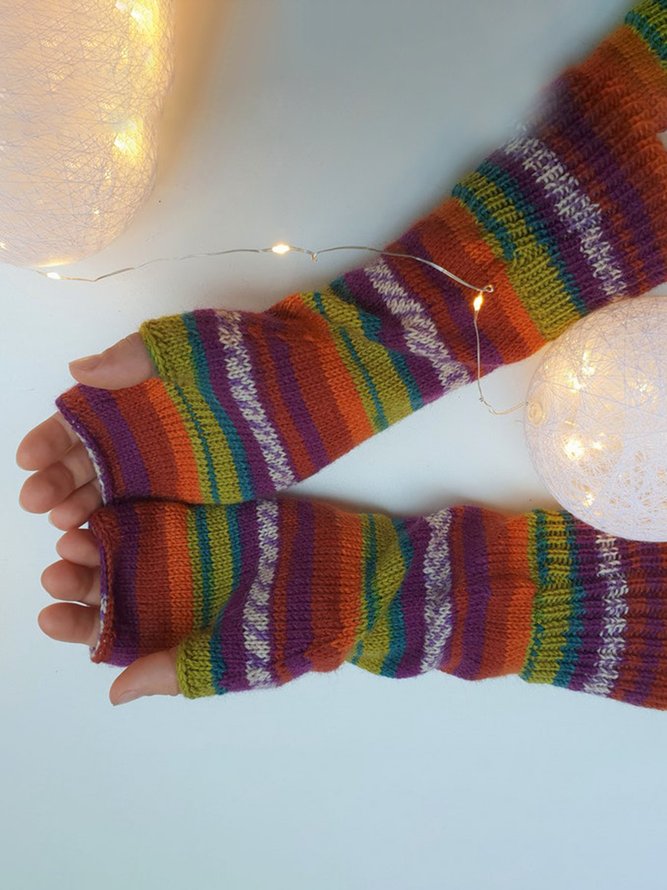 Rainbow Striped Ethnic Gloves