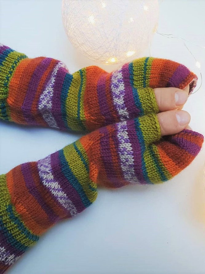 Rainbow Striped Ethnic Gloves