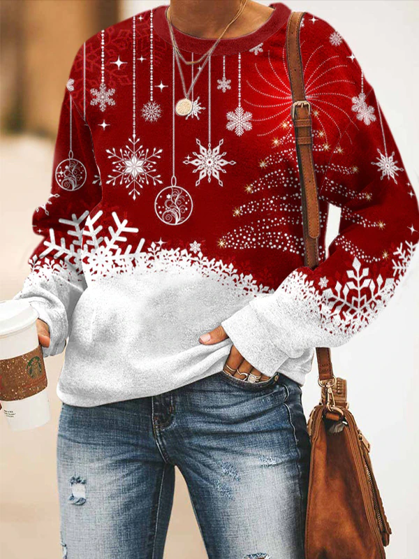 Christmas Snowflake Casual Cotton Blends Crew Neck Sweatshirt