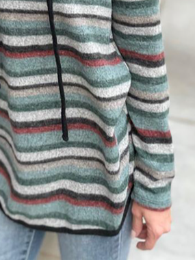 Lapel Loosen Simple Striped Sweatshirt