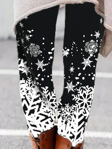 Casual Cotton Blends Christmas Snowflake Pants