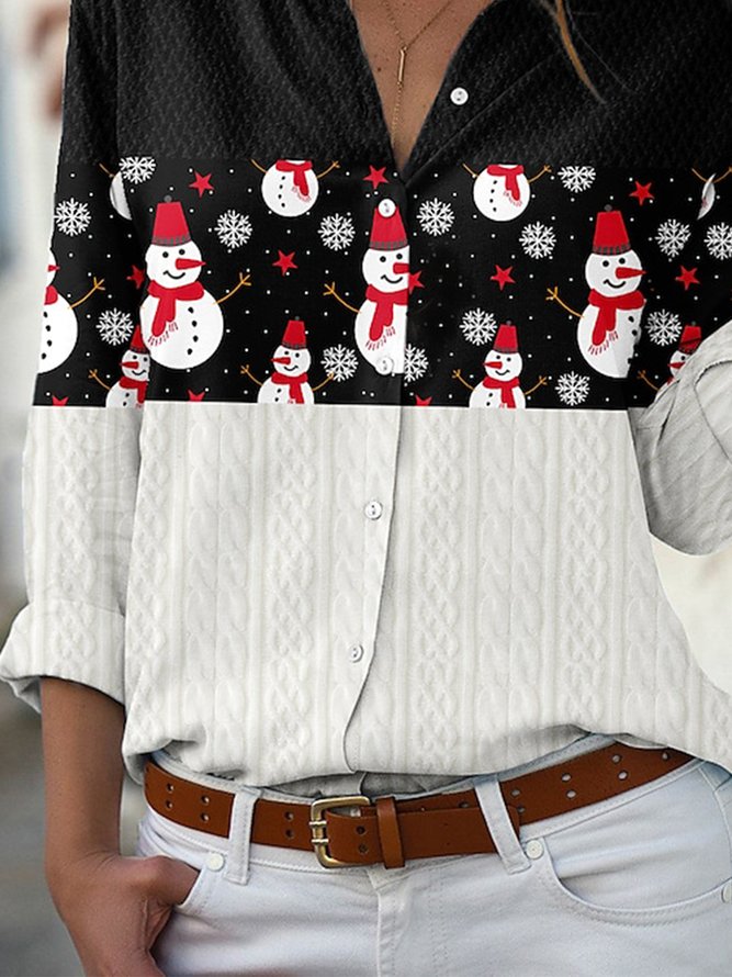 Christmas Casual Lapel Buttoned Shirts & Tops