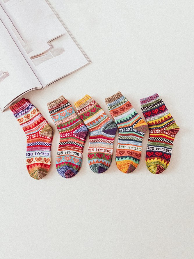 5 Pairs Of Ethnic Style Mink Velvet Thick Warm Socks