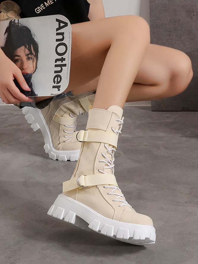 Casual Simple Lace-up Zipper Combat Boots