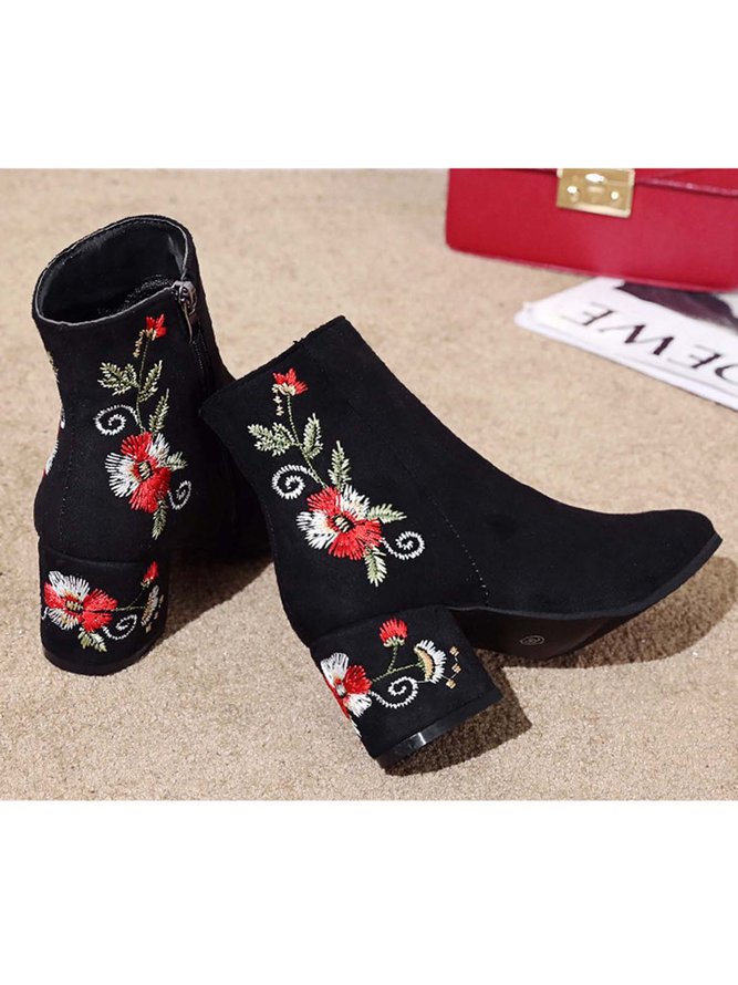 Ethnic Embroidered Short Ankle Boots