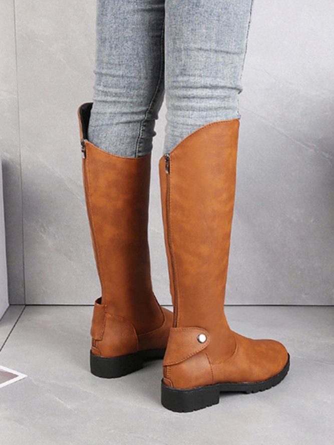 Simple Plain Zipper Cowboy Boots