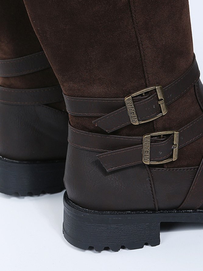Casual Metal Buckle Stitching Ankle Boots