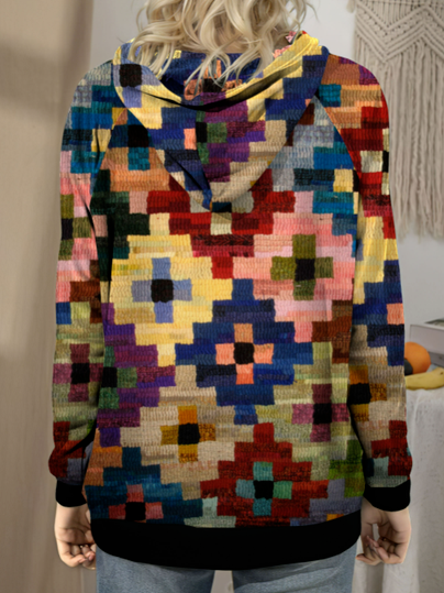 Hooded Geometric Casual Knit coat