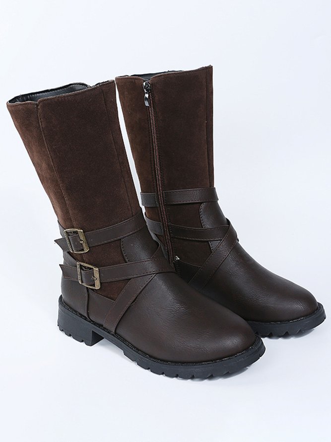 Casual Metal Buckle Stitching Ankle Boots