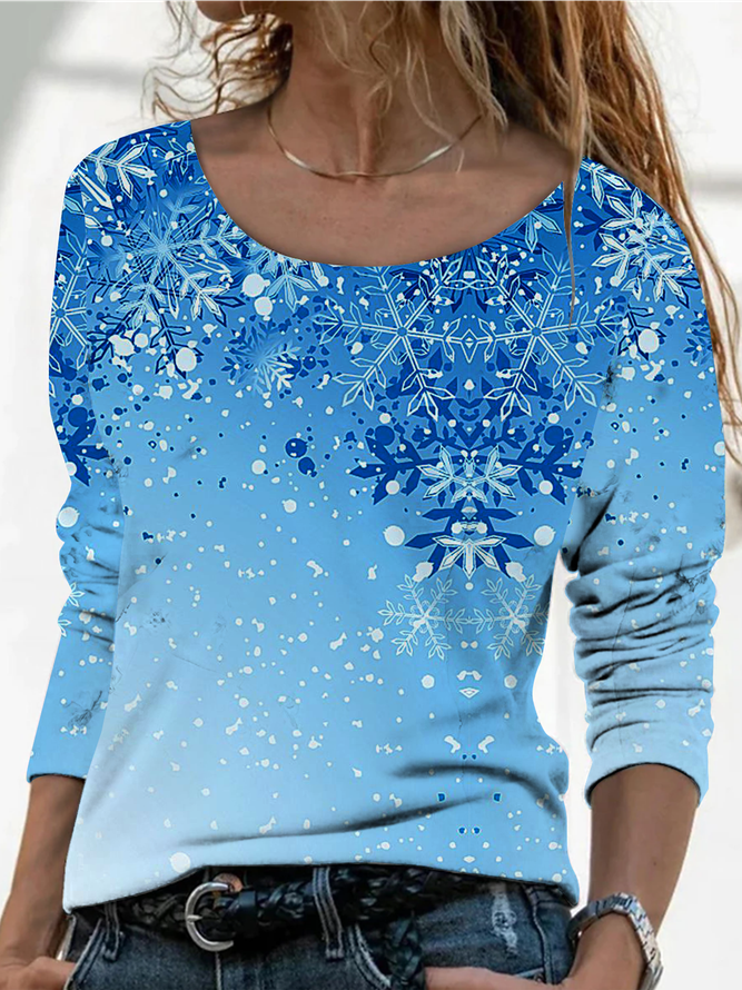 Women Vacation Spring/Fall Abstract graphic Crew Neck Mid-weight No Elasticity Daily Long Sleeve Loose T-shirts-image-16216852