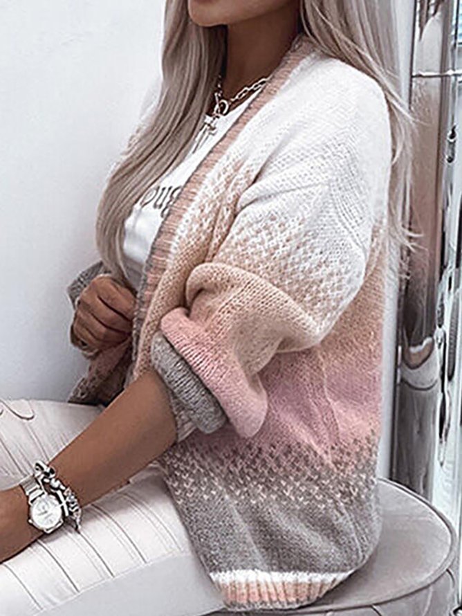 Ombre Long Sleeve Cape Collar Casual Sweet Outerwear