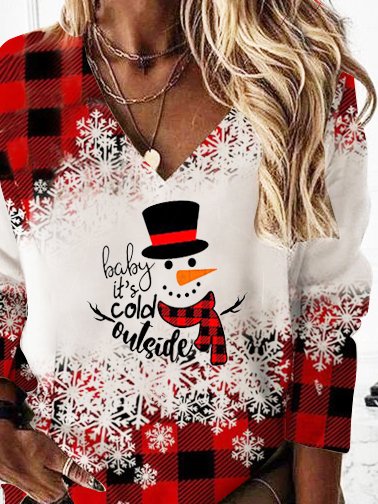 Party Christmas Snowman V Neck Sweatshirt
