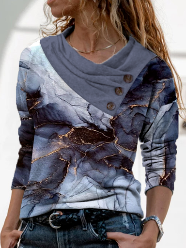 Cowl Neck Casual Abstract Sweatshirt