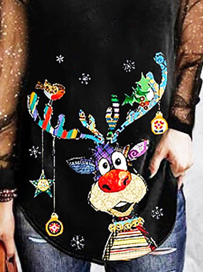 Party V Neck Christmas Deer Shirts & Tops