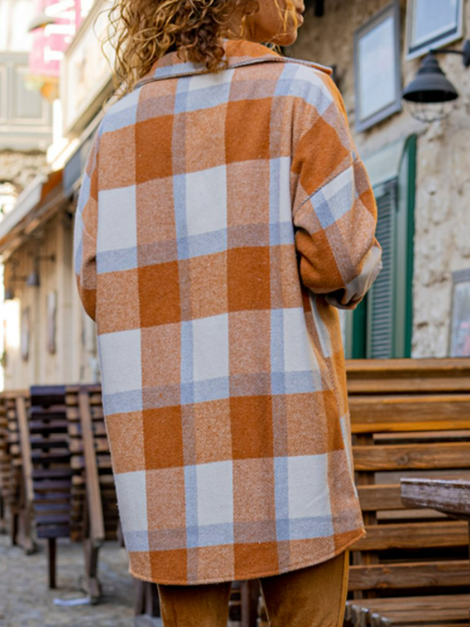 Long sleeve Lapel medium length geometric check jacket