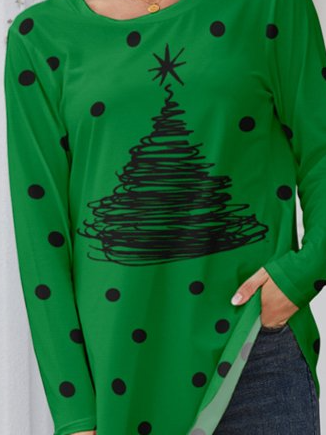 Loosen T-shirt  Polka dot Christmas tree simple strokes blouse