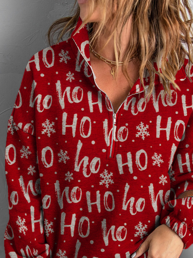 Christmas Cotton Blends Casual Letter Sweatshirt