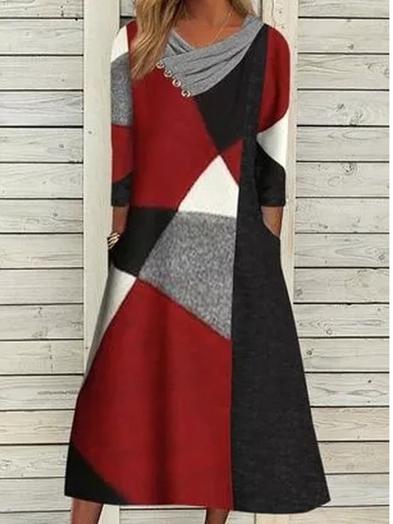 Casual Cowl Neck Geometric Knitting Dress