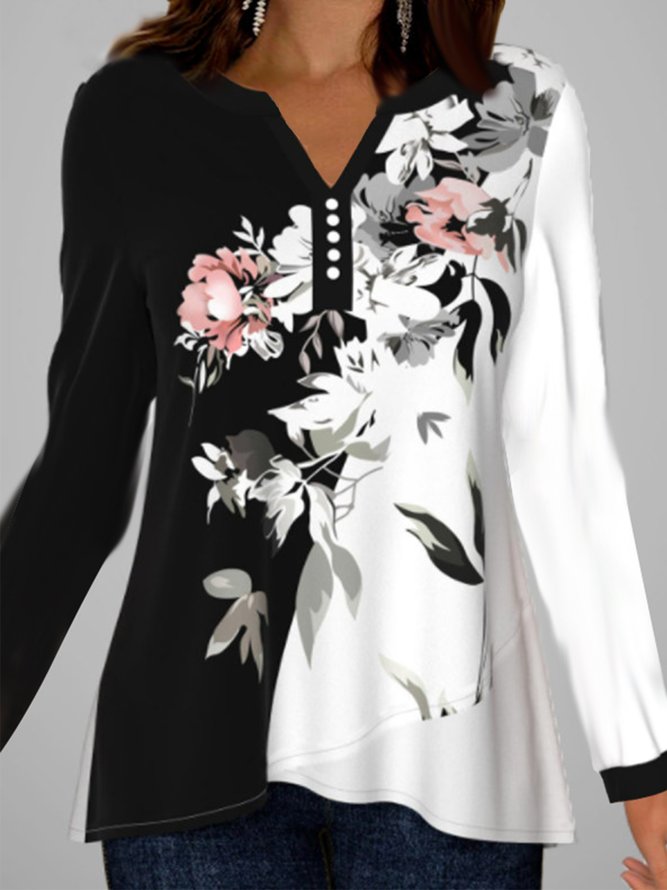 Elegant Floral Color Block Shirt & Top