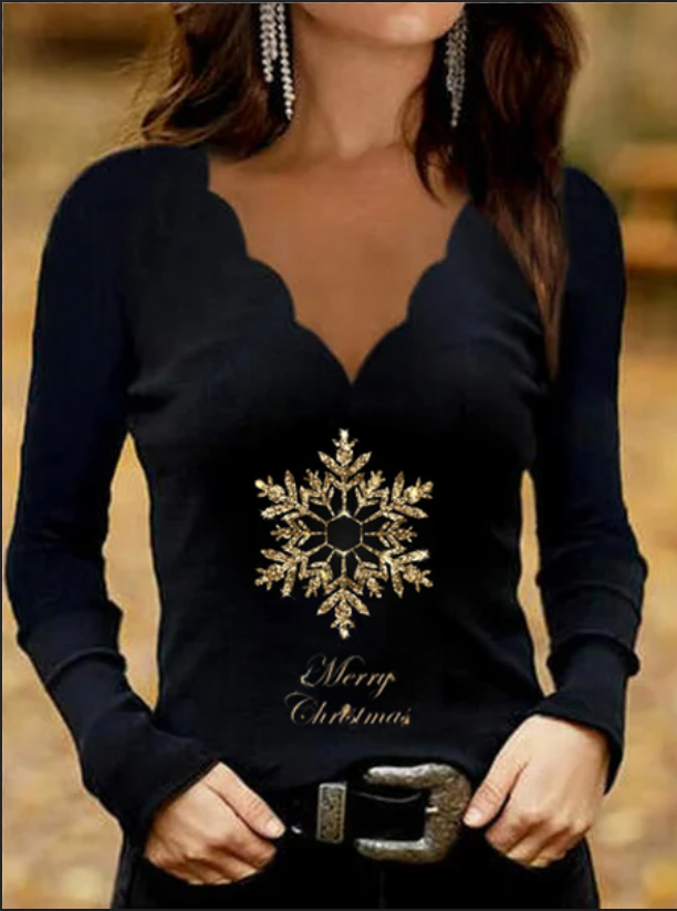 Christmas Snowflake Regular Fit Cotton Blends T-shirt