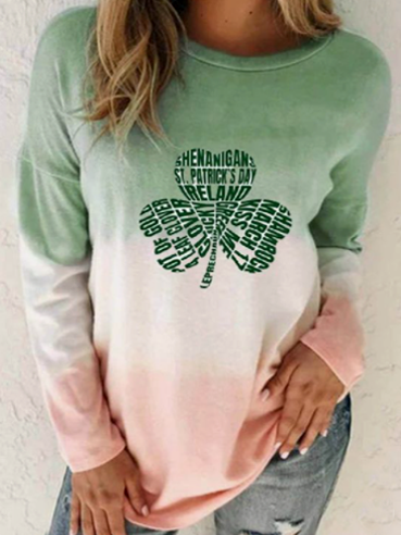 Sweet Leaves Loosen Sweatshirt Gradient shamrock pattern sweatshirt