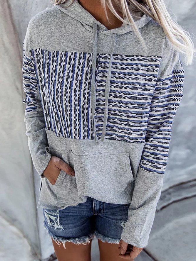 Long Sleeve Geometric Hooded Casual Sweatshirts