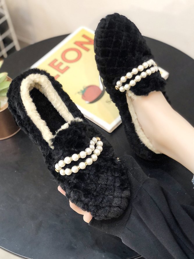Elegant Pearl Plush Warm Loafers