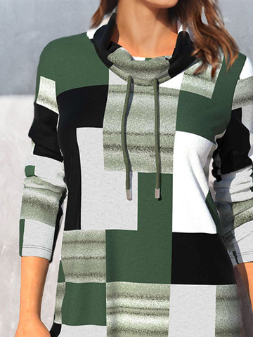 Geometric Casual Cowl Neck Tops