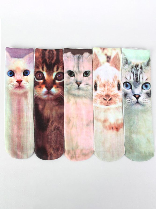 Personalized Casual Cat And Rabbit Print Ankle Socks