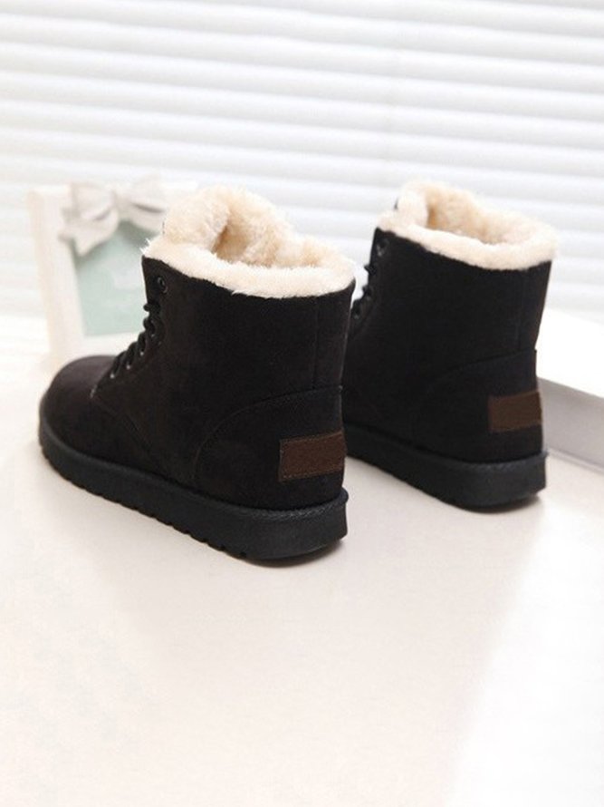 Simple Plain Suede And Velvet Warm Short Snow Boots