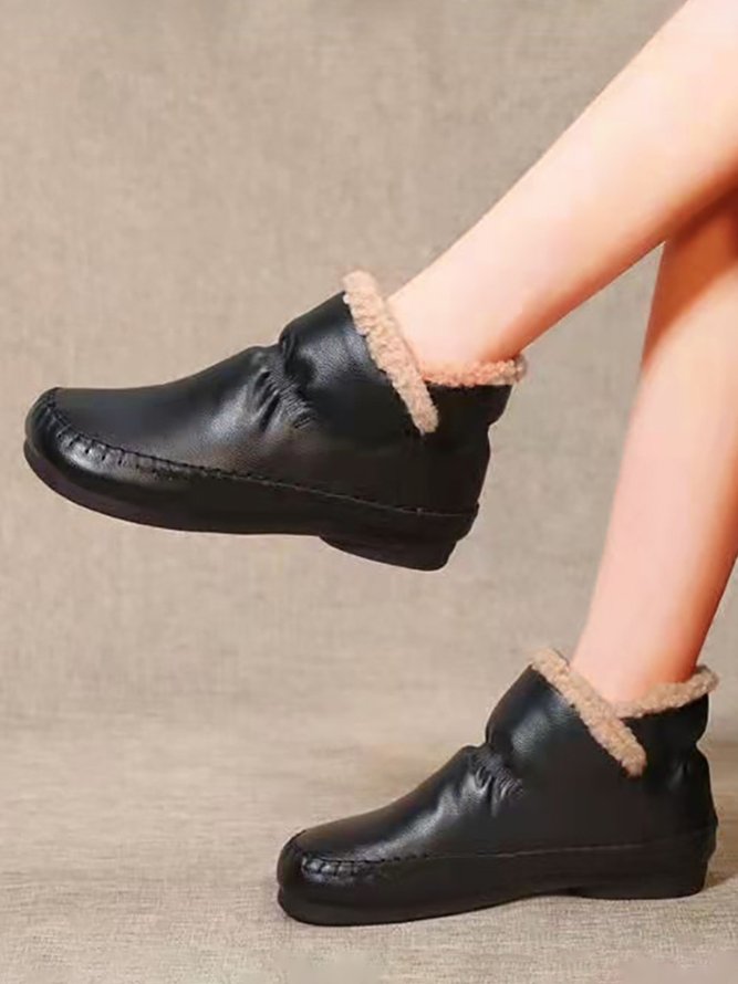 Casual Pleated And Velvet Warm Short Ankle Boots