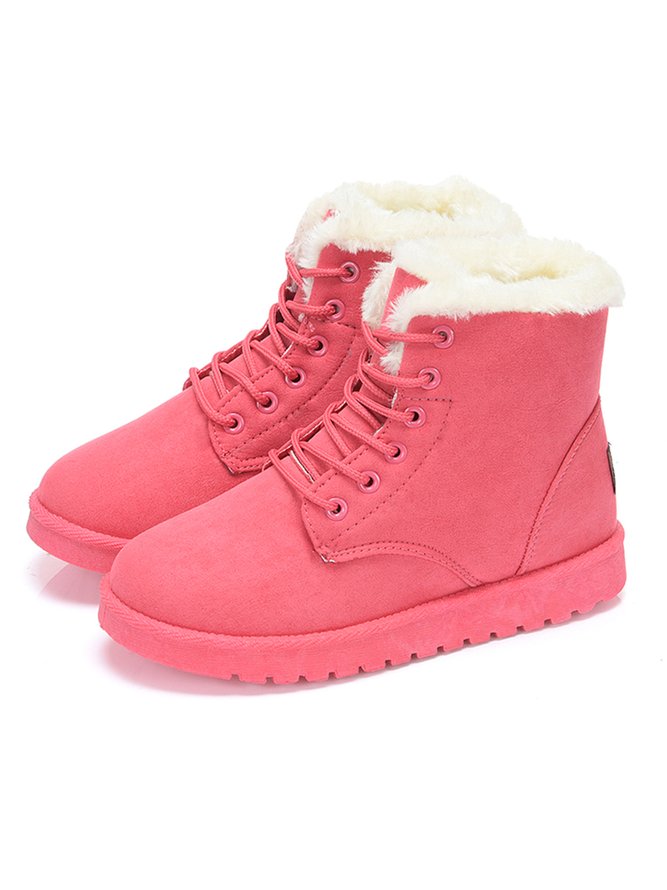 Simple Plain Suede And Velvet Warm Short Snow Boots