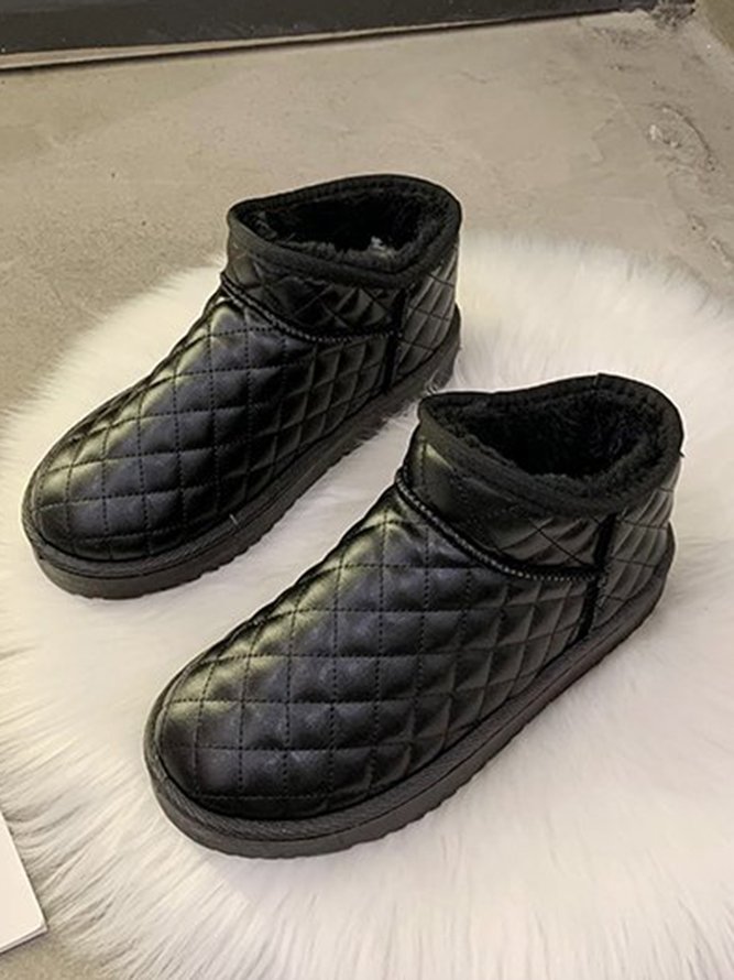 Simple Plain Embossed And Velvet Warm Snow Boots