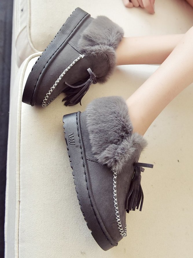 Simple Tassel Stitching And Velvet Warm Flat Shoes