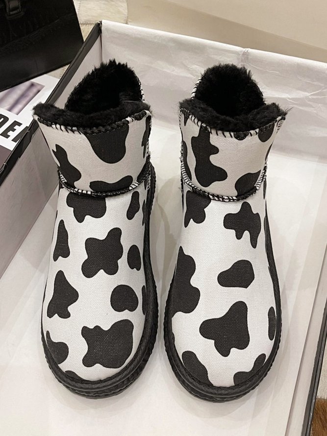 Casual Cow Pattern Plus Velvet Warm Snow Snow Boots