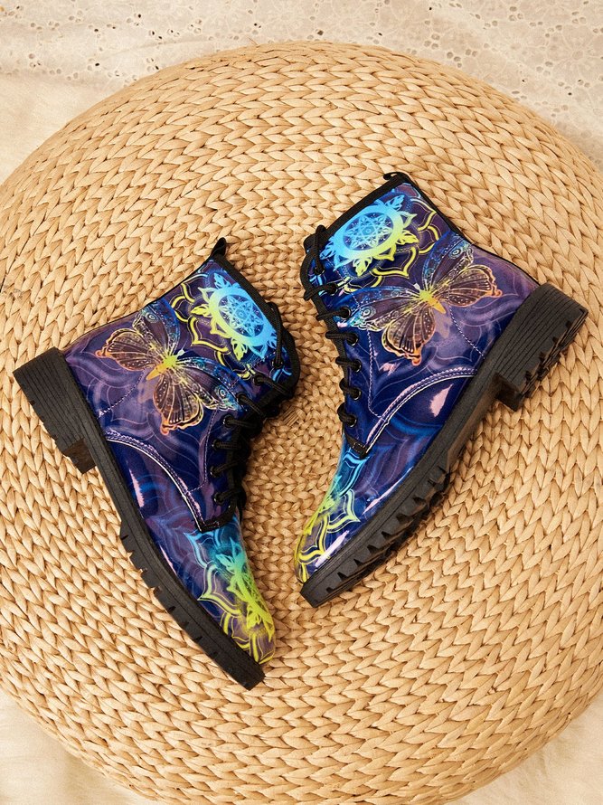 Casual Butterfly Print Martin Boots