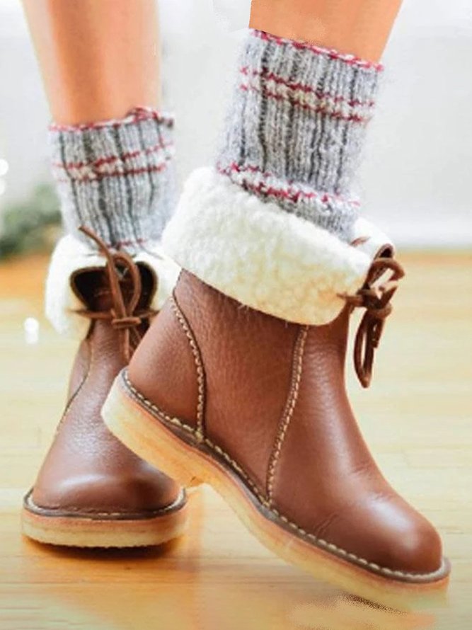 Retro Casual Lace Up Plus Velvet Warm Ankle Snow Boots