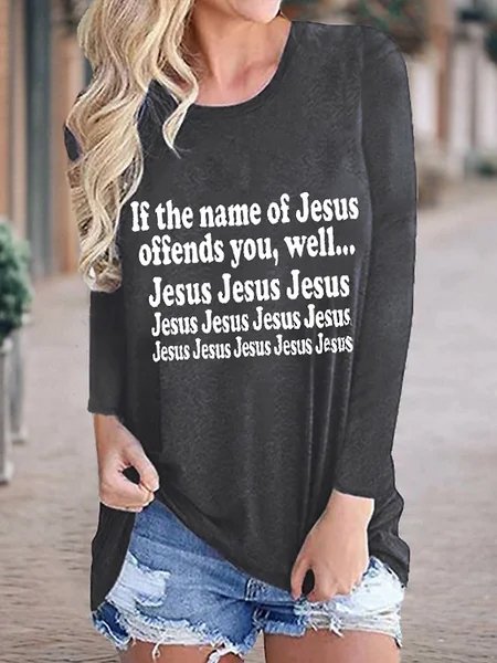 Cotton Blends Casual The Name Of Jesus  Shirts & Tops