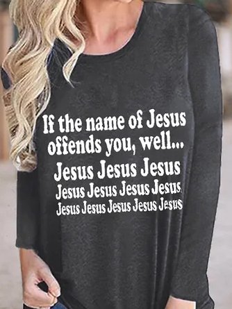 Cotton Blends Casual The Name Of Jesus  Shirt & Top