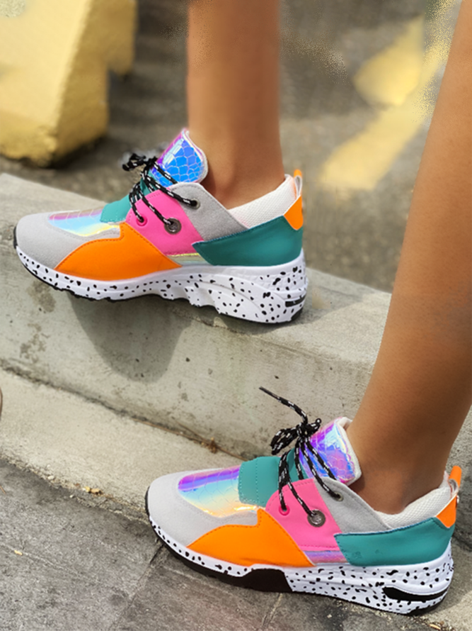Platform Leopard Print Contrast Lace-up Sneakers